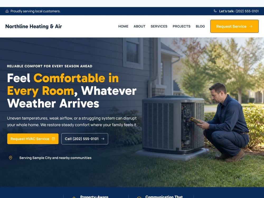 HVAC Contractor Website Design Northline Heating & Air homepage design preview