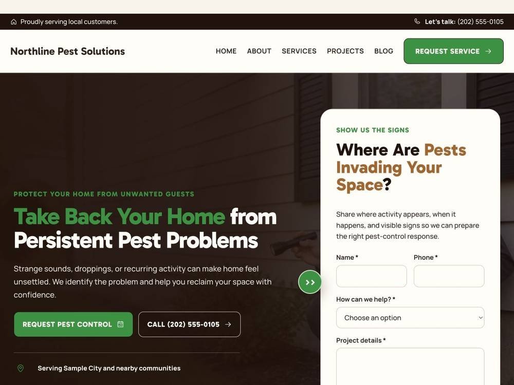 Pest Control Service Website Design Northline Pest Solutions homepage design preview
