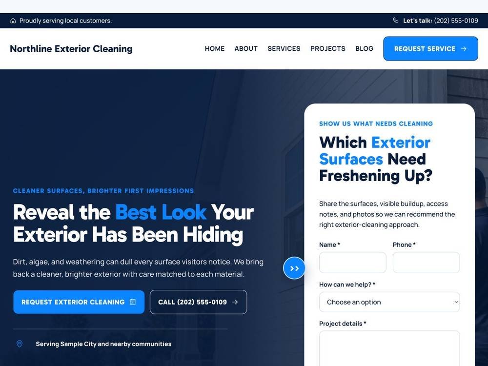 Pressure Washing Service Website Design Northline Exterior Cleaning homepage design preview